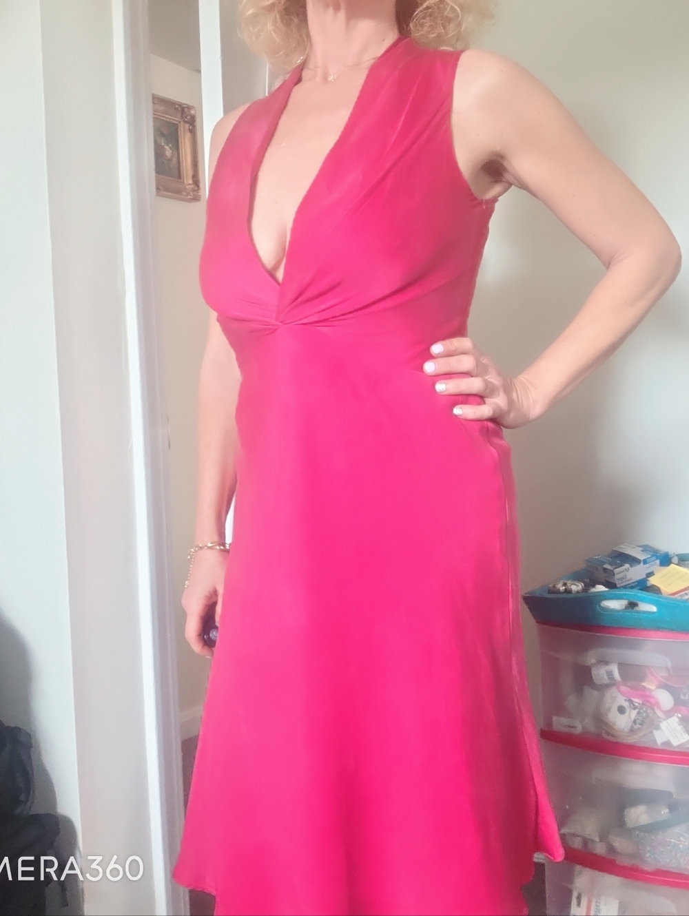 Banana Republic Dark Pink V-Neck Dress Silk Dress